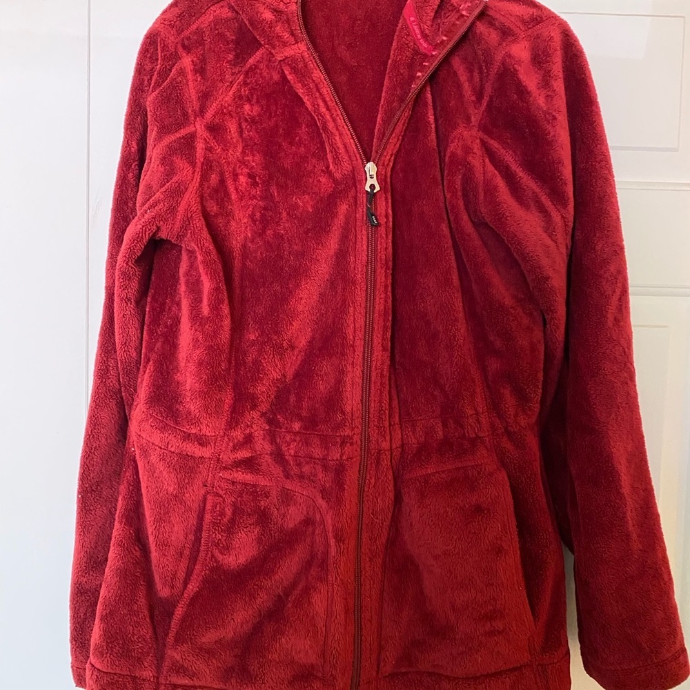 LL Bean Red Fleece Zip Up Hooded Jacket, Womens 10-12